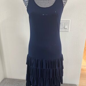 Design History Navy blue sleeveless dress with tiered ruffled bottom, size M